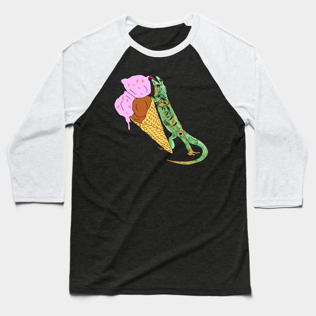 iguana eating ice cream doodle Baseball T-Shirt by FandomizedRose